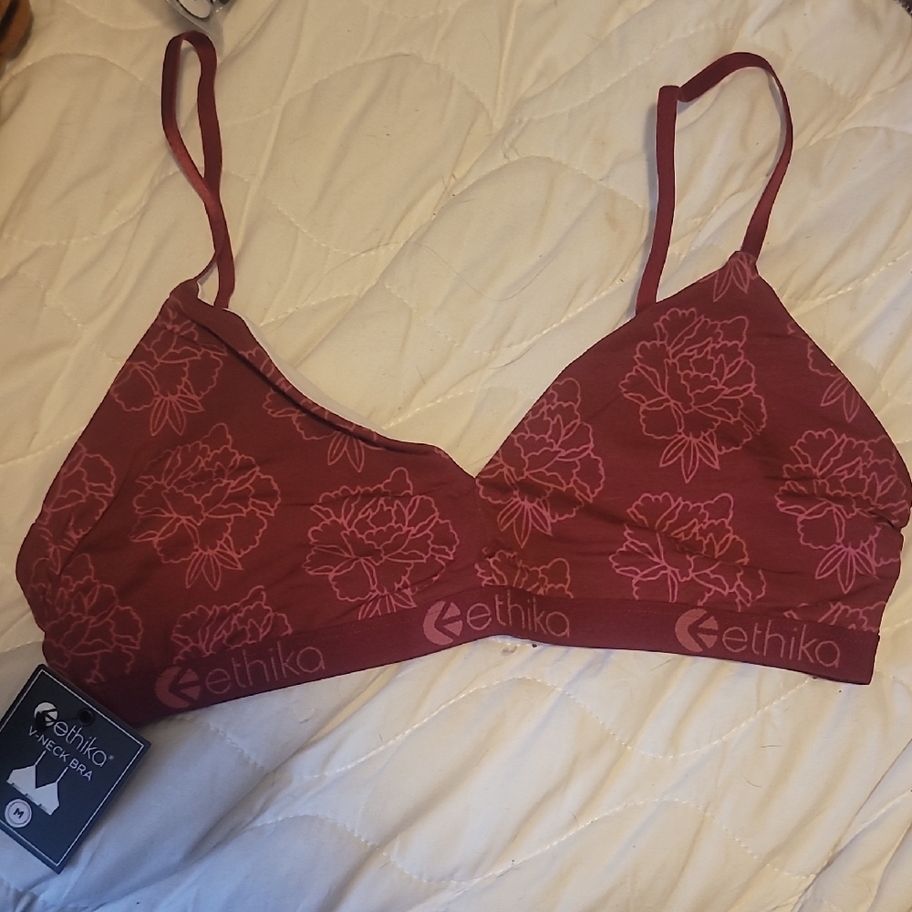 Ethika Women's Floral Bralette Medium Deep Red